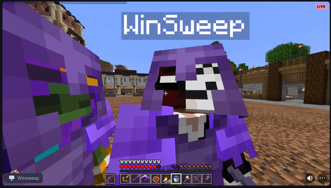 blake winsweep streaming in a discord stage

lux and winsweep are "dancing" in minecraft