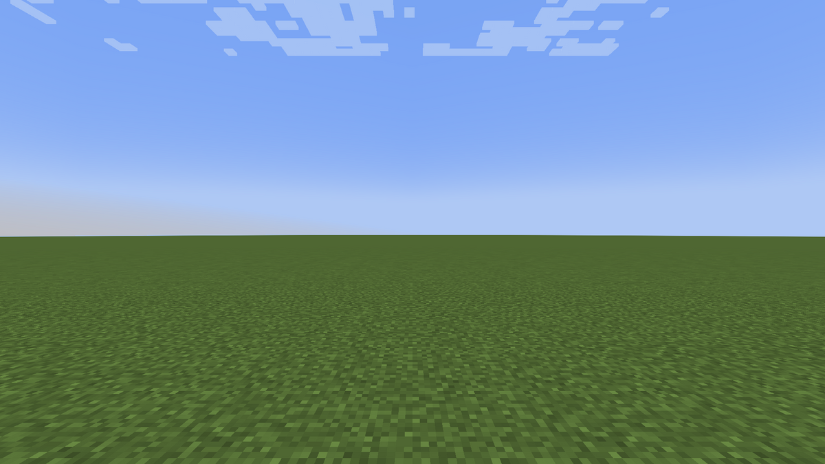 minecraft plain superflat world, no structure no mobs. just sky and a flat plane of grass