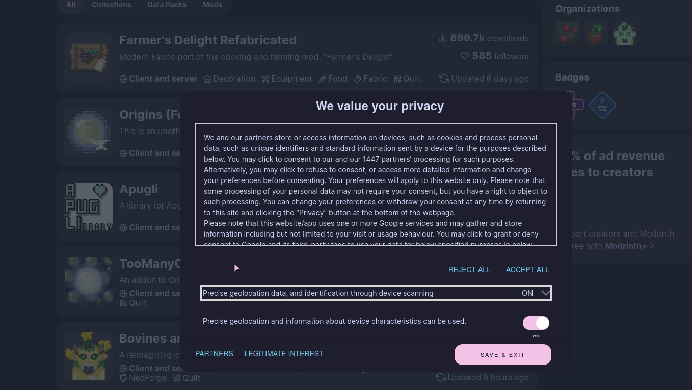 one of those "legitimate interest" cookie popups with 1447 partners