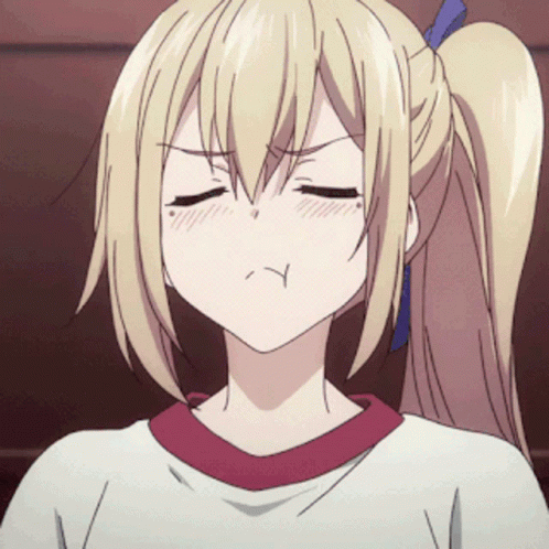 A gif of a blind anime girl pouting