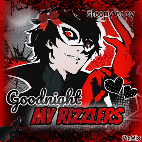joker from persona 5 gif with text "goodnight my rizzlers" made in picmix