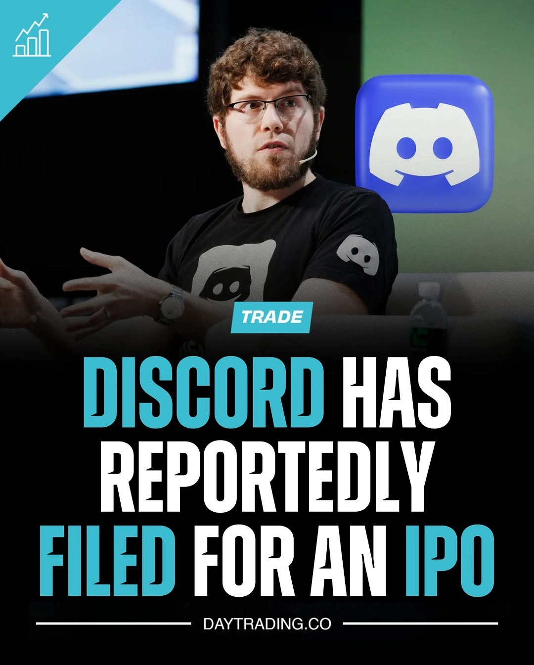 A news image showing that the messaging board Discord has reportedly filed for an IPO (Initial Public Offering)