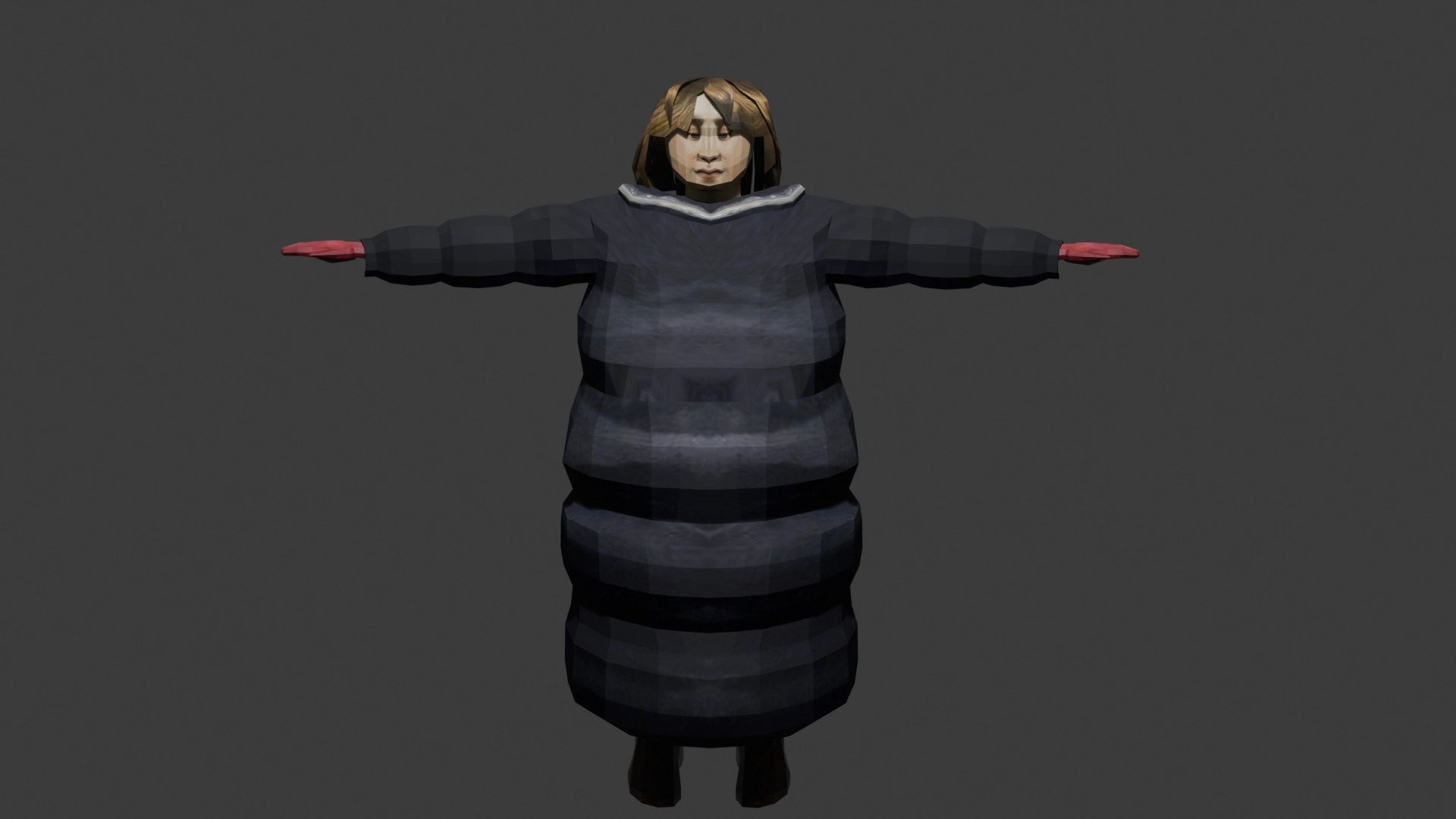a low-poly model of a fat lady in a big winter coat