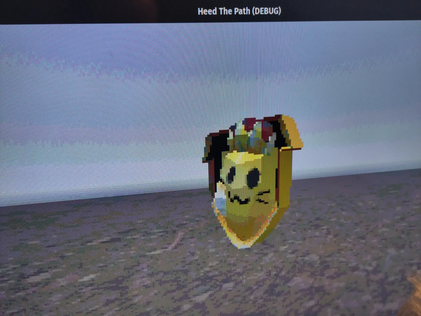 A photo of a game with a pixely rendered :tog: