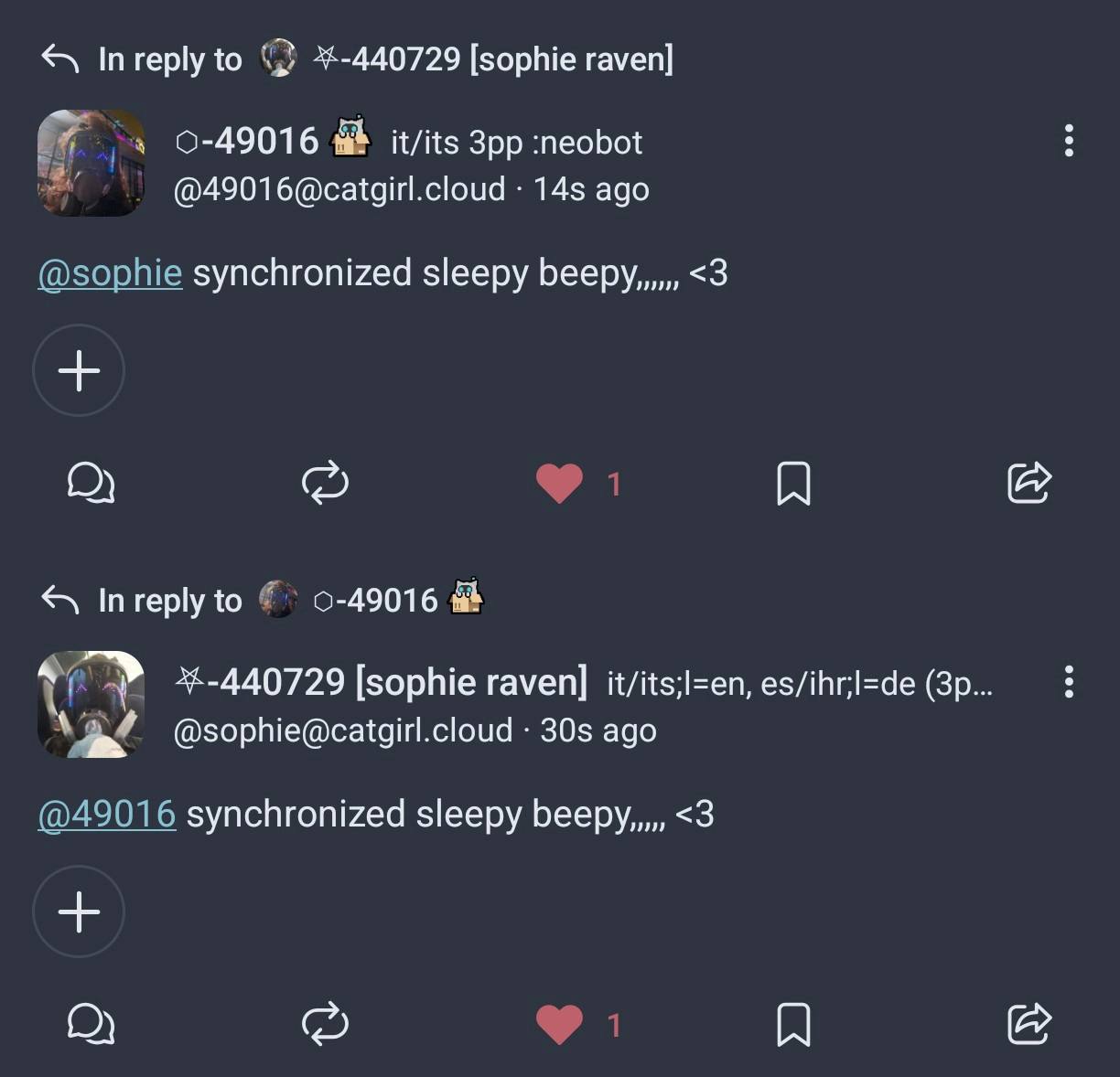 both 440729 and 49016 reply to each other in separate threads

synchronised sleepy beepy,,,,, <3