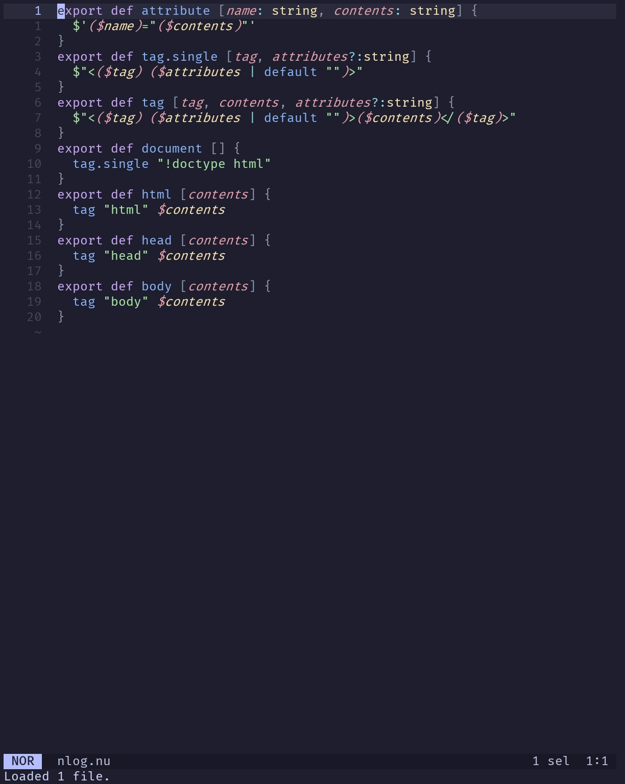 the start of a blag-inspired static site generator in nushell