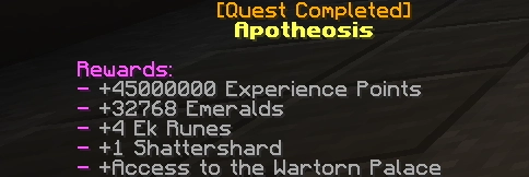 quest completed
apotheosis