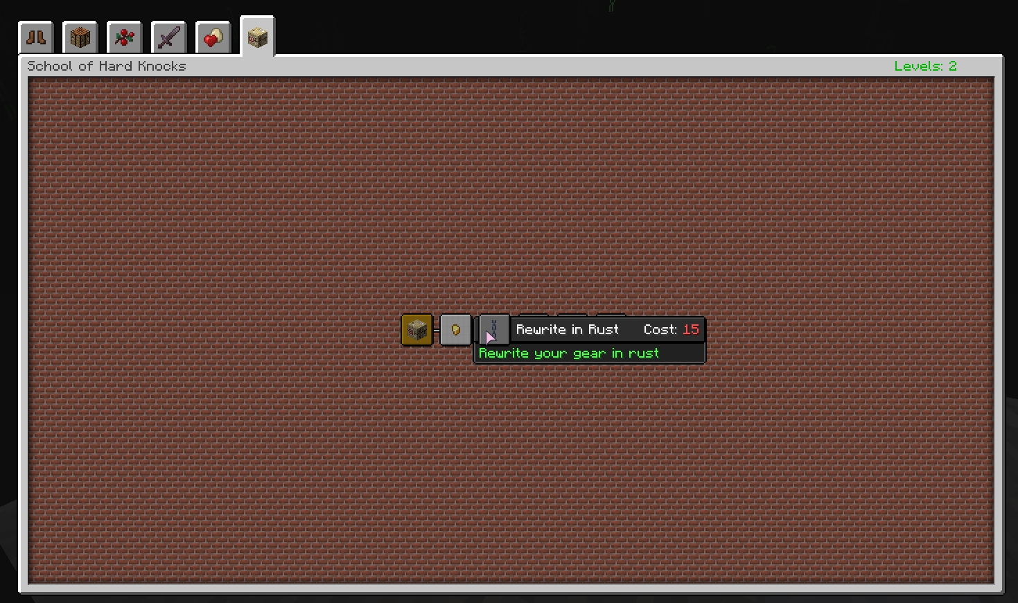 craftmine screenshot

one of the unlocks is called rewrite in rust, and its description is "Rewrite your gear in rust"