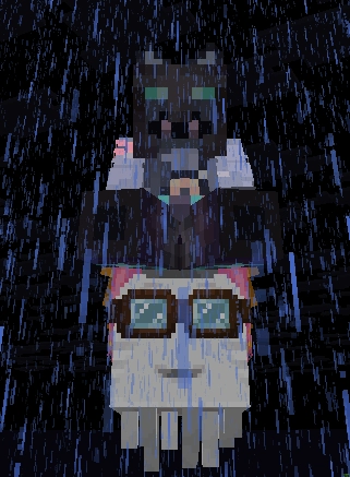 me at 500% scale sat on a happy ghast in the rain