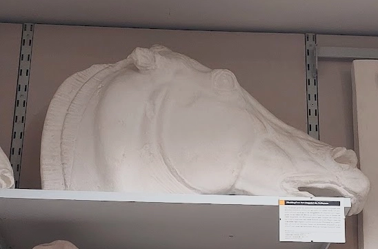 An image of a mold for a wax statue in the shape of a horse's head