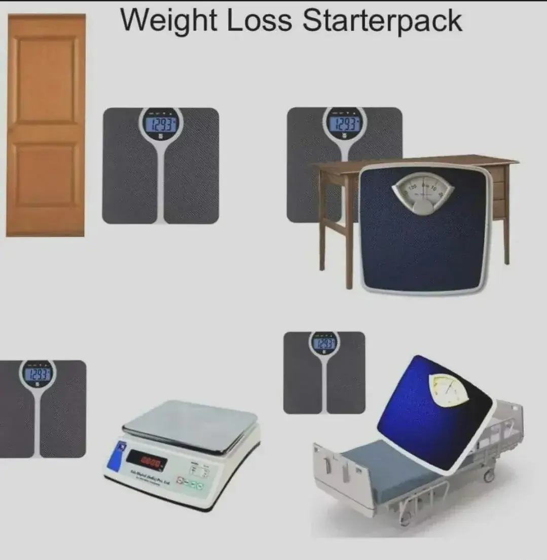 A scale going through a door, after that a scale talking to another scale behind the counter, then the scale speaks to a medical scale, finally the scale walks in the room with a scale laying on a hospital bed. (It's loss)