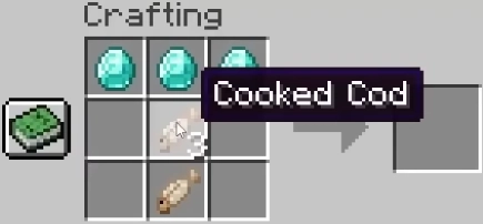 fruitberries trying to craft a diamond pickaxe but with cooked cod instead of sticks
