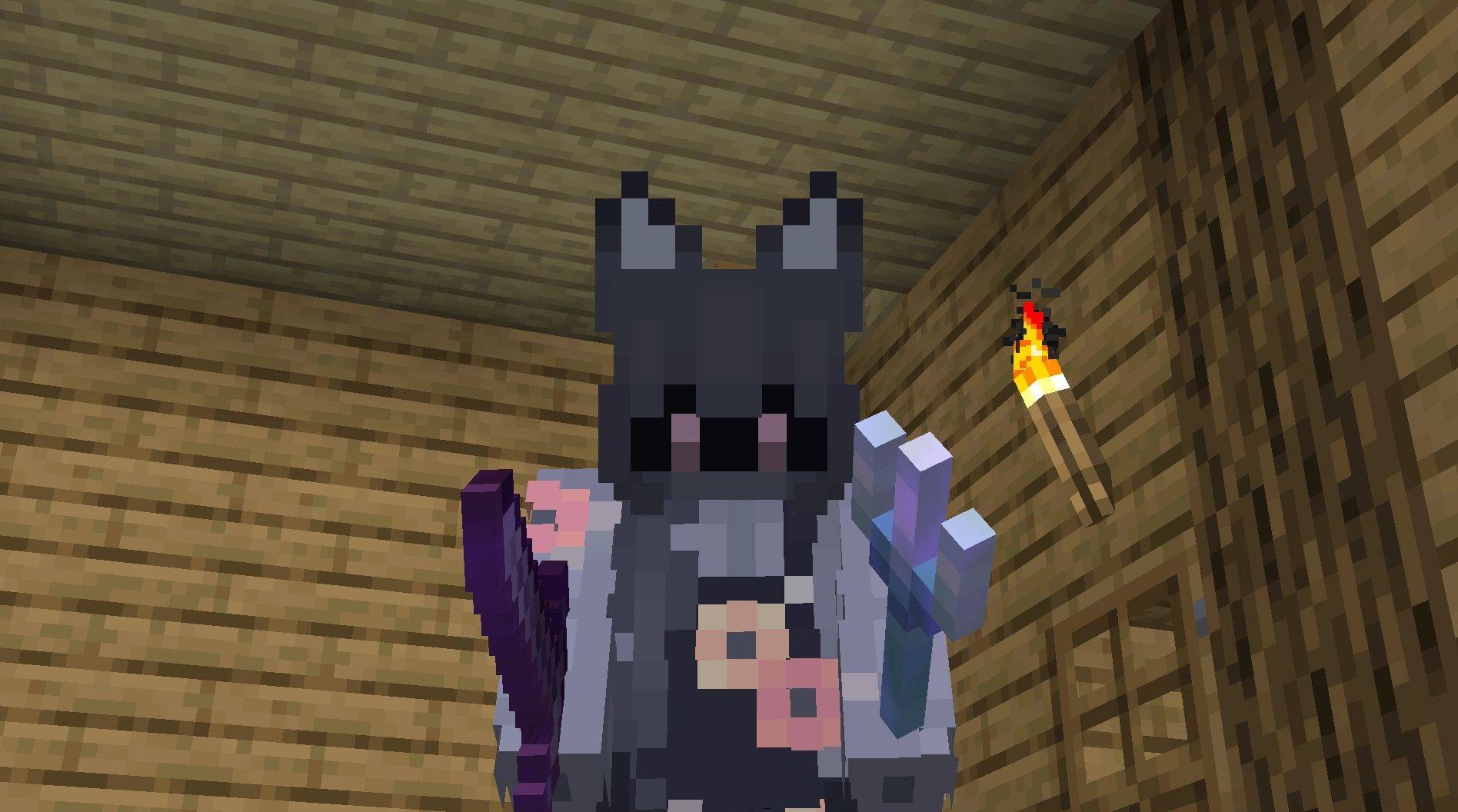 the face is now a display/visor with pink eyes, and skin color is replaced with overlay0, surface2 and surface1