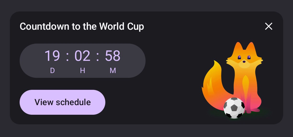 countdown to the world cup widget on the new tab page