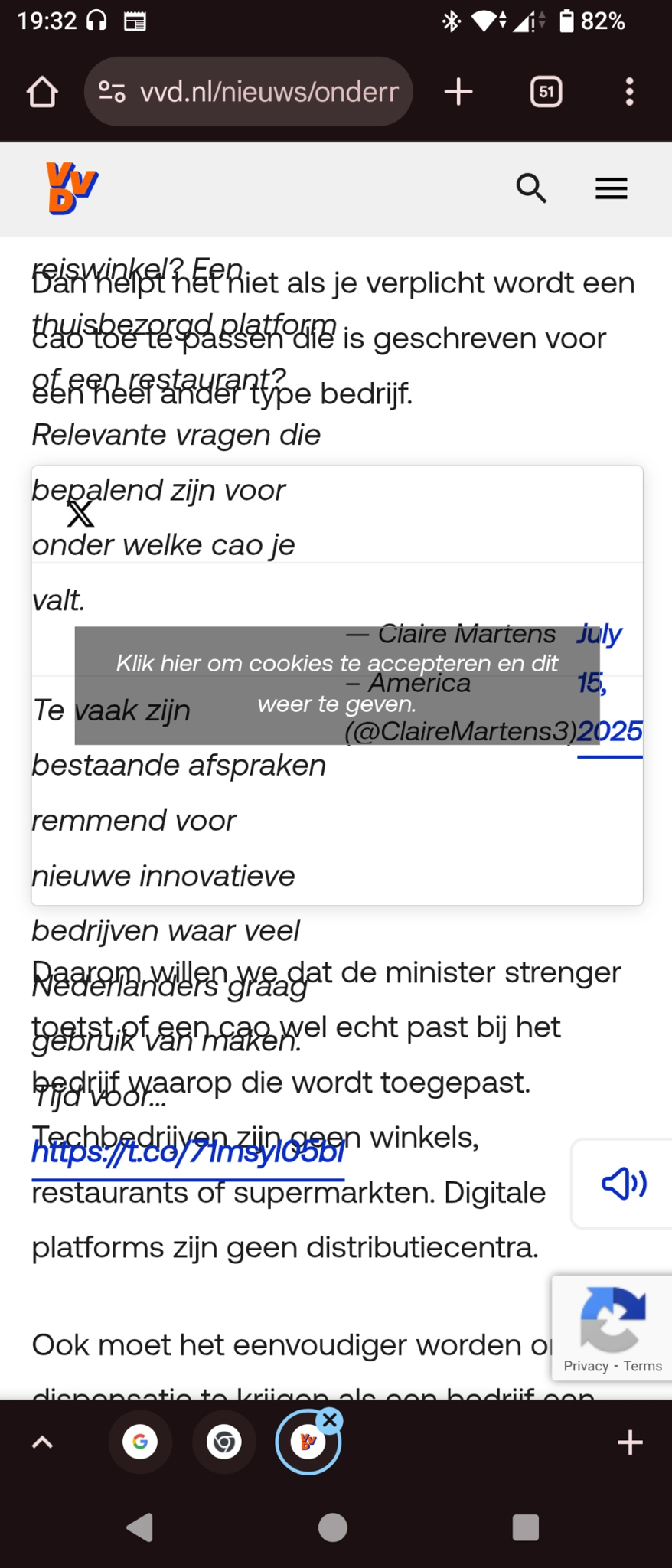 De website van de VVD, waarin meerdere lappen tekst en links elkaar overlappen