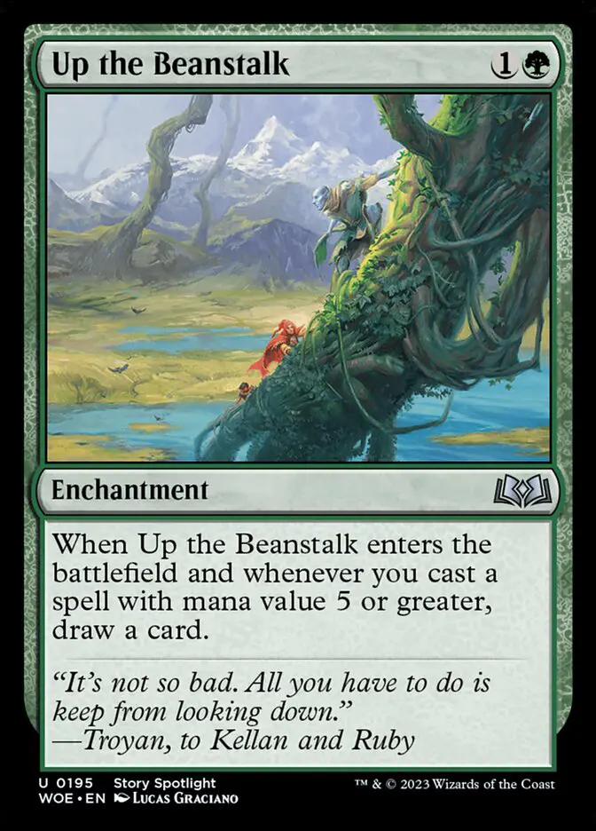 The Magic: the Gathering card "Up the Beanstalk" (enchantment with the text "When Up the Beanstalk enters the battlefield and whenever you cast a spell with mana value 5 or greater, draw a card")