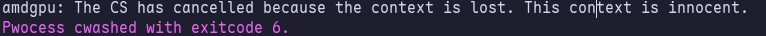 amdgpu: The CS has cancelled because the context is lost. This context is innocent.
Process crashed with exitcode 6.